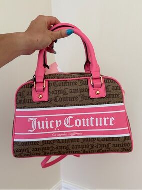 Juicy Couture Pink and Brown Logo Satchel